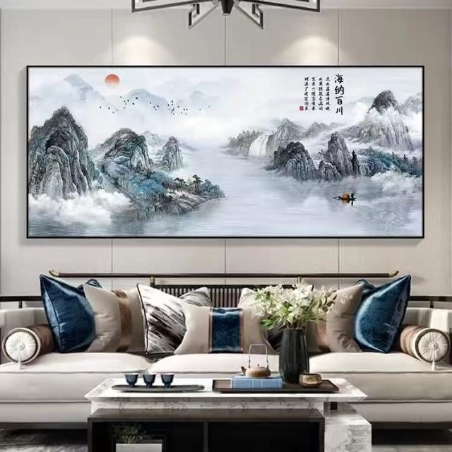 大富豪同款風水畫國畫客廳壁畫新中式山水畫客廳裝飾畫沙發背景牆 大富豪同款風水畫國畫客廳壁畫新中式山水畫客廳裝飾畫沙發背景牆