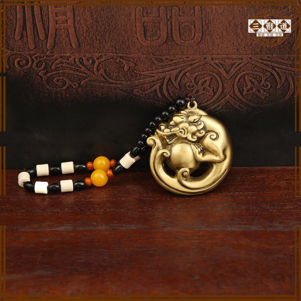 三雅道黃銅文玩手把件長壽彌勒手把件貔貅吊牌隨身盤玩物件魚躍龍門吊牌 