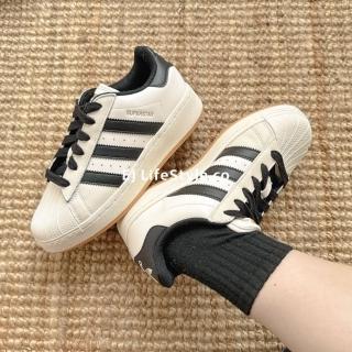 【adidas 愛迪達】ADIDAS SUPERSTAR XLG 貝殼鞋 厚底 增高 奶油黑金 奶油色 金標 女鞋 ID5698