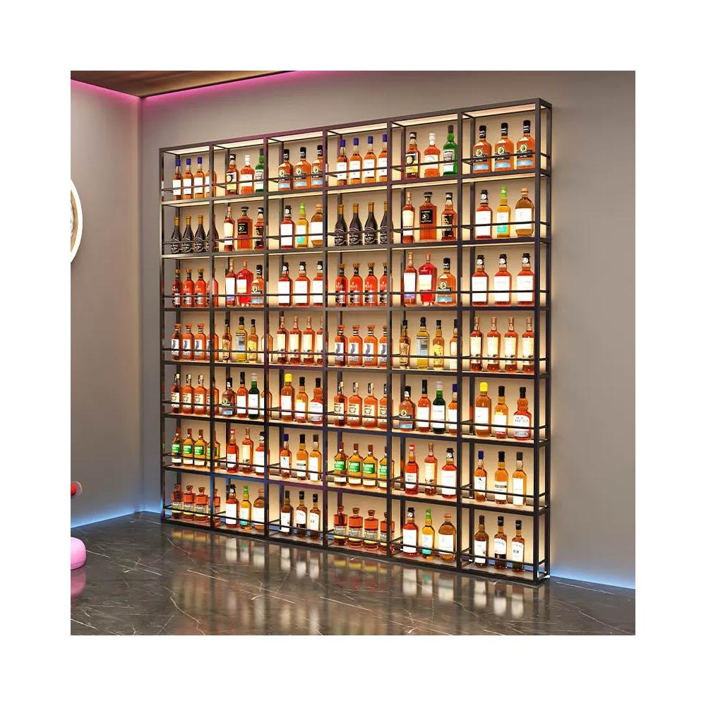 紅酒架鐵藝發光酒架酒櫃酒吧餐廳柱子靠牆置物架隔斷展示架啤酒架