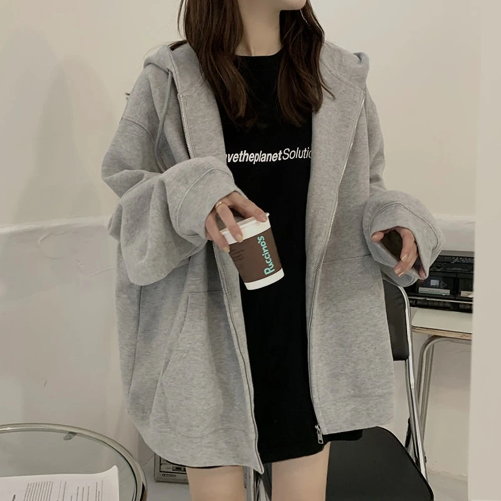 【D.studio】韓版慵懶風寬鬆內刷毛連帽外套上衣 女裝 衣服 外套 長袖上衣  J32