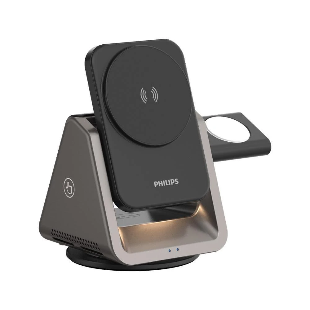 【Philips 飛利浦】黑金剛磁吸三合一充電座 磁吸充電座 無線充電座 充電座 無線充電 磁吸充電 Magsafe