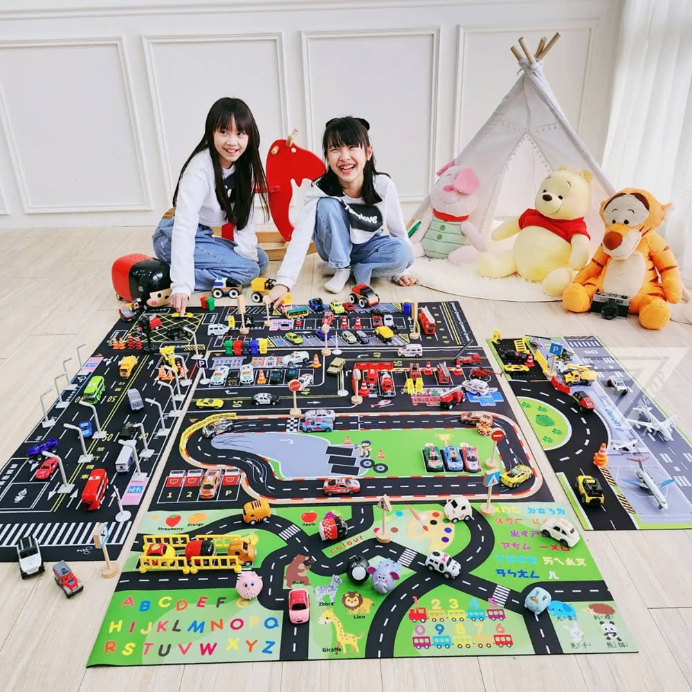 道路場景 車車墊 1:64 模型車遊戲墊 交通遊戲墊 滑鼠墊 玩具車地墊 停車場場景  tomika 風火輪 樂高 1 64玩具車 
