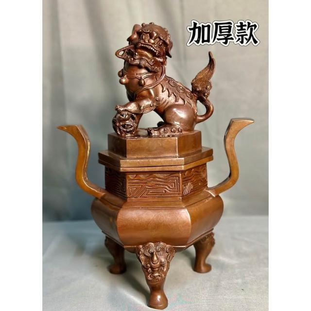 純銅六角大獅子爐神明用品香爐銅爐熏香爐