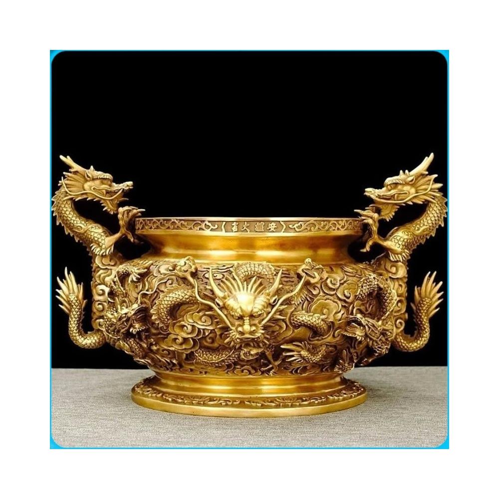 開運 龍 龍神 九頭龍 九龍香炉 白銅製（洋銀） 中国 大明宣徳年製