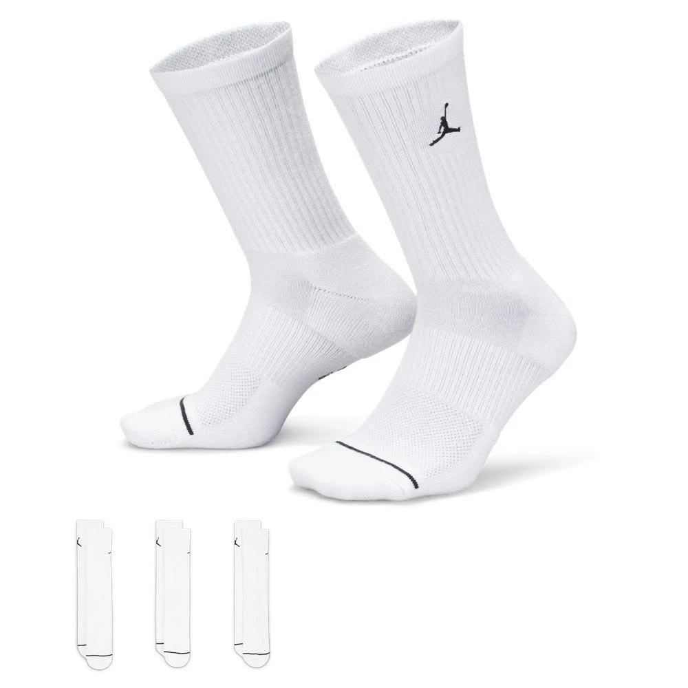 【NIKE 耐吉】Homieee Jordan 經典飛人刺繡徽標純色長筒襪中筒襪 男款 3雙裝 白色 DX9632-100