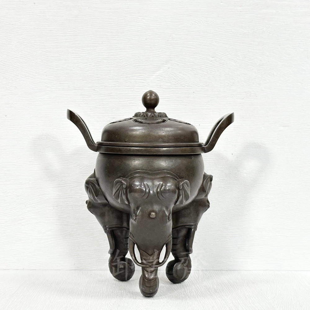 御古齋】紫銅象首三足爐高腳香爐雙耳銅爐熏香爐淨香爐養身禪坐祈神禮佛
