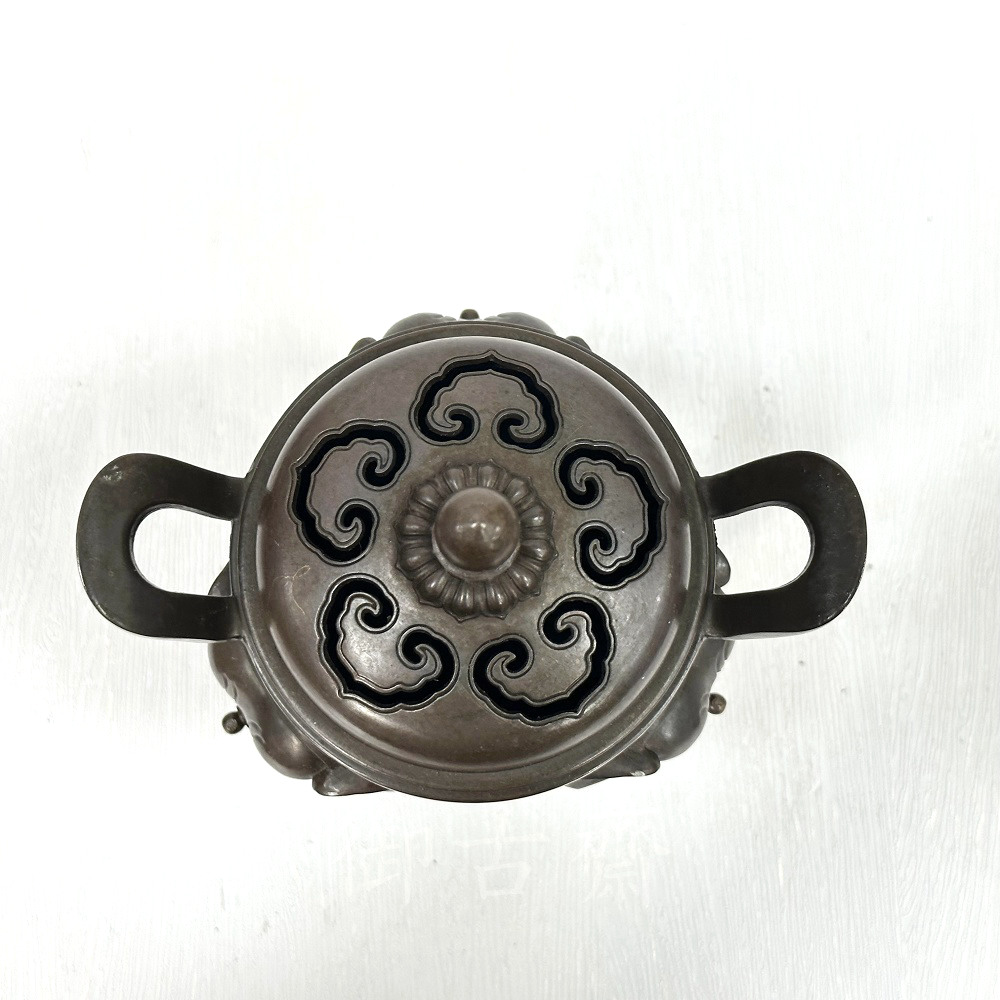 御古齋】紫銅象首三足爐高腳香爐雙耳銅爐熏香爐淨香爐養身禪坐祈神禮佛