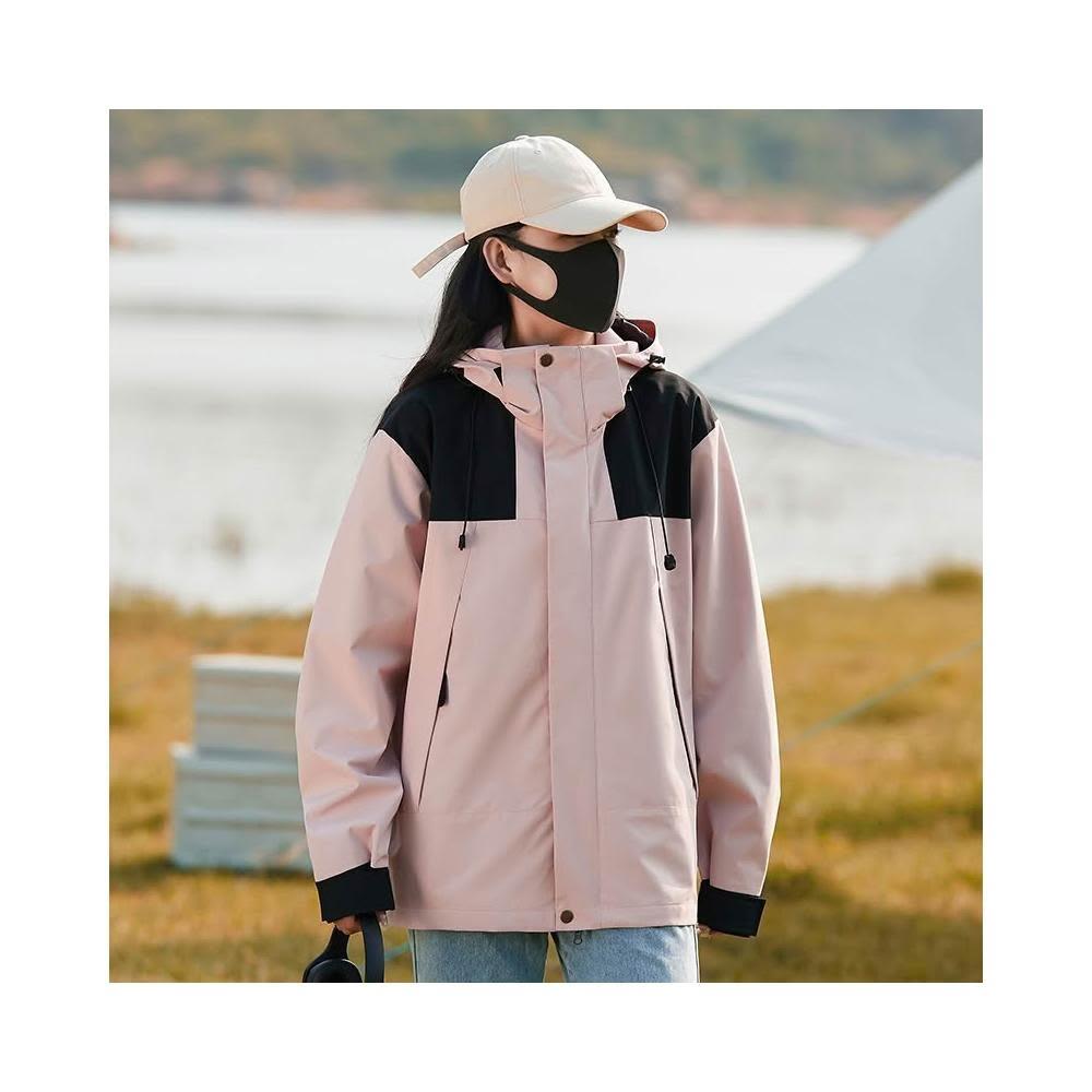 發出 工裝外套 大碼衝鋒衣女 登山外套 拼色外套 可脫卸帽 衝鋒衣外套 防潑水耐髒衝鋒衣 夾克外套 連帽外套 防風機能外套