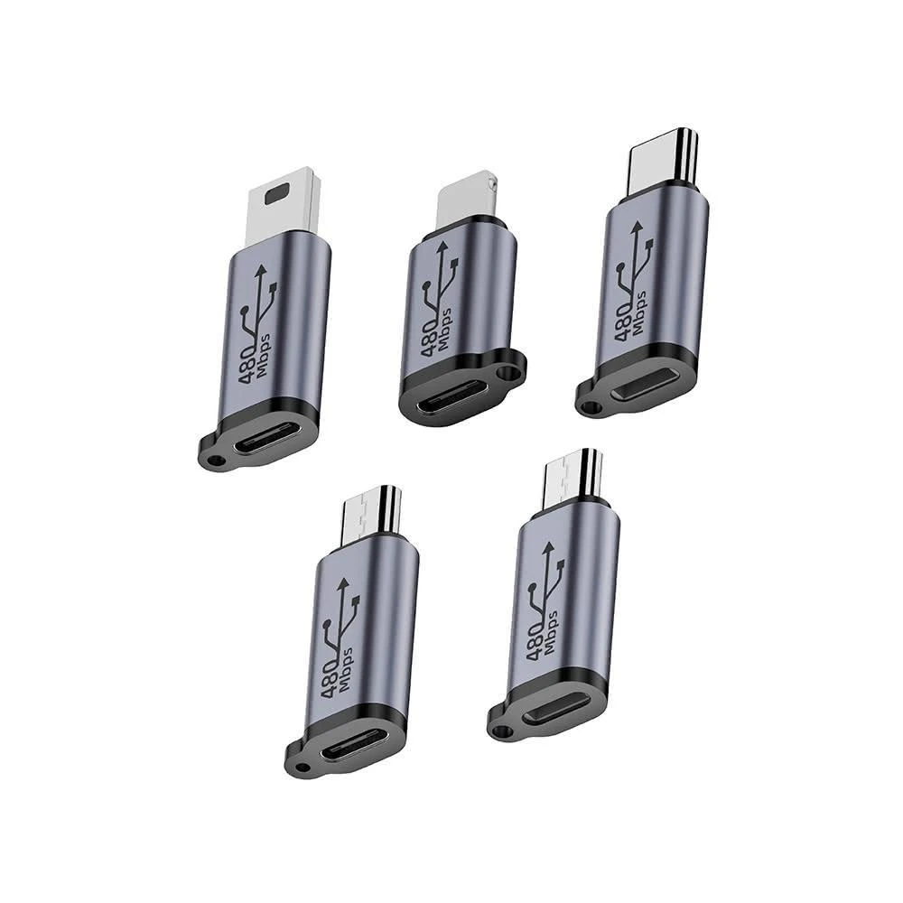 【Relight 睿亮】多功能轉接頭 防丟失鋁合金轉接器 母轉公 Lightning Type-C Micro Mini-B(高效傳輸 可充電)