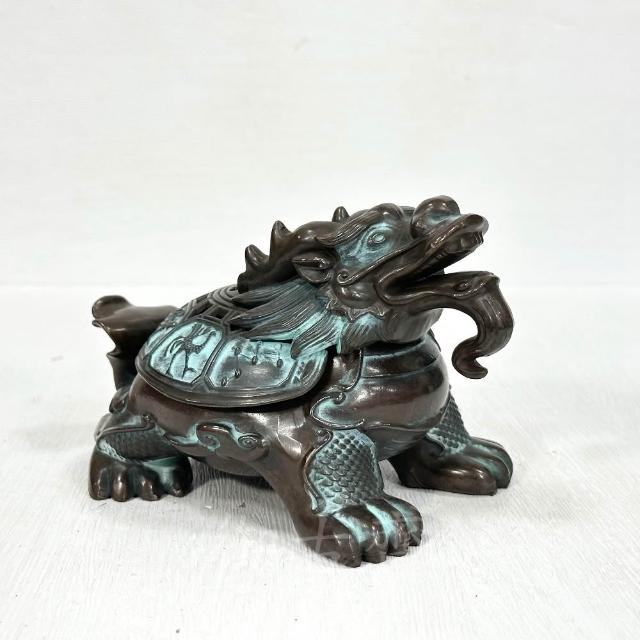 御古齋】紫銅精雕鏤空龍龜香爐刻四聖獸做工細緻復古熏香爐淨香爐