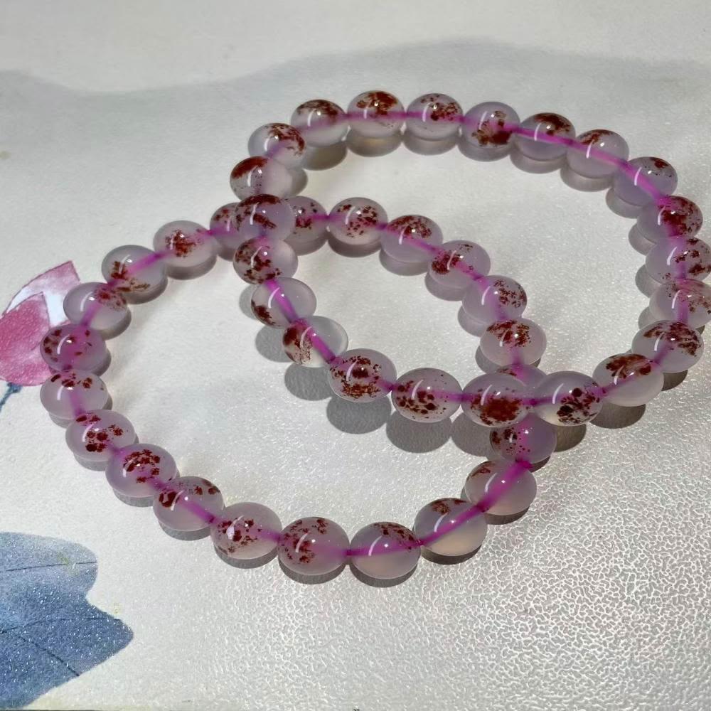 佰財珠寶］8mm天然飄花硃砂瑪瑙手串平衡身心辟邪驅兇提昇財富運勢