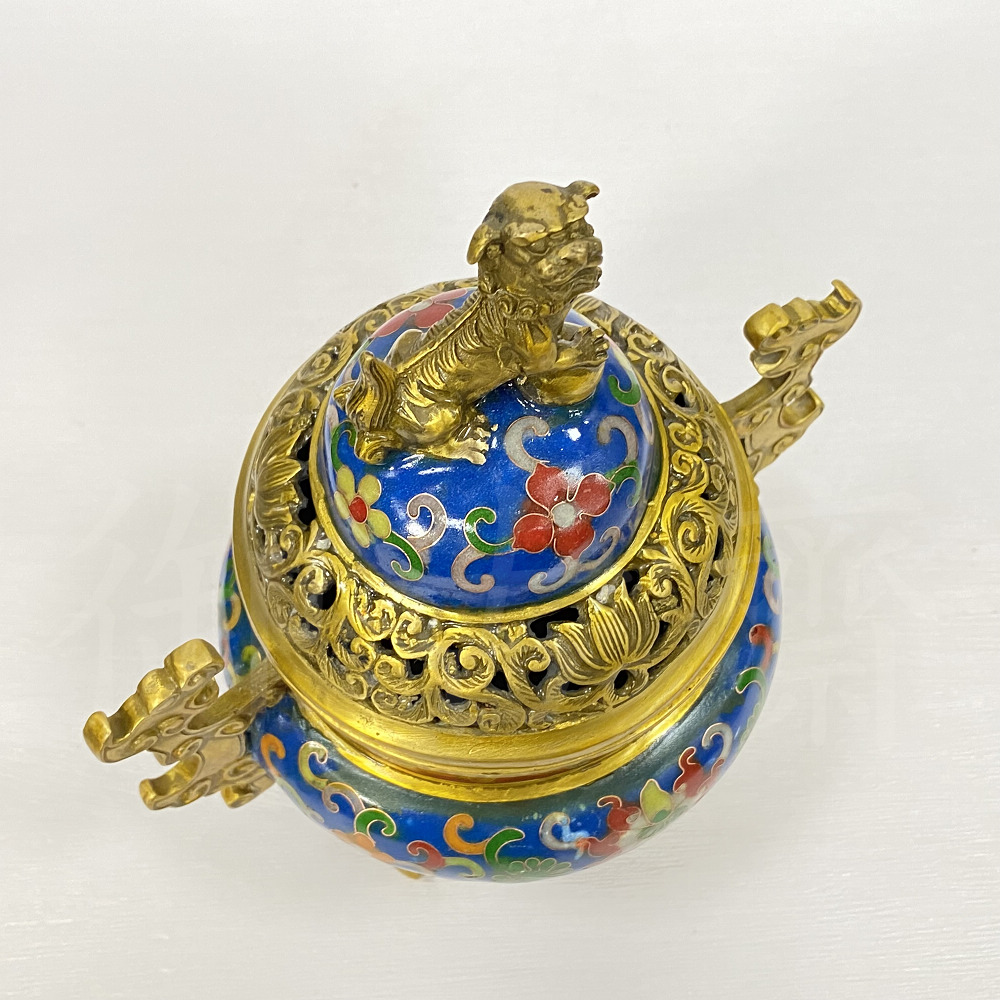 景泰藍 銅胎掐絲琺瑯彩牡丹紋香爐 香道具 骨董品 景泰藍 銅胎掐絲琺瑯