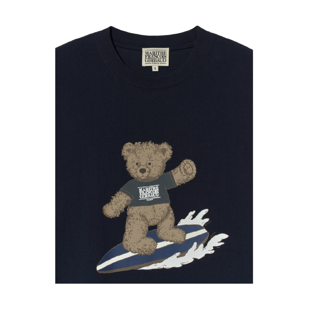 [MARITHE] ★韓国人気★SURFING DOODLE BEAR TEE Cha eunwoo x Marithe SURFING DOODLE BEAR TEE Light Heather