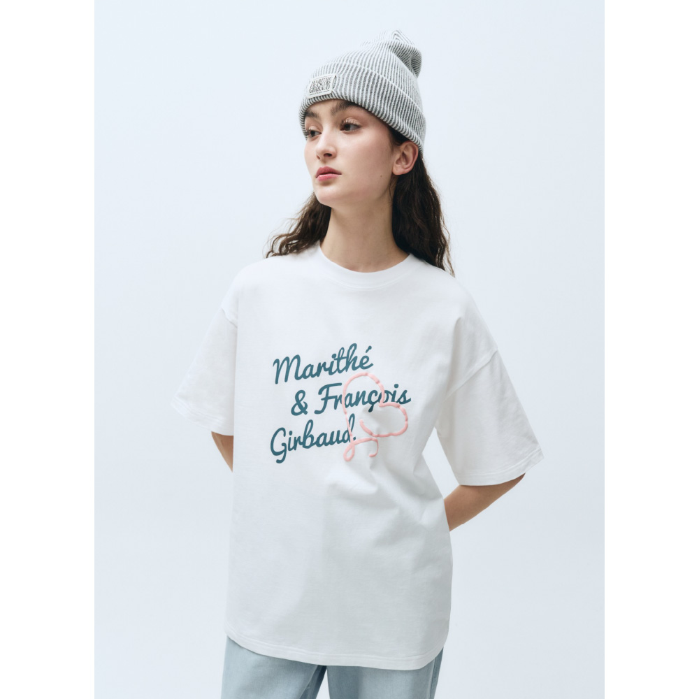 25SS新作人気【MARITHE】W OVER FIT HANDWRITING LOGO HEART TEE W OVER FIT HANDWRITING LOGO HEART TEE charcoal - MARITHÉ+