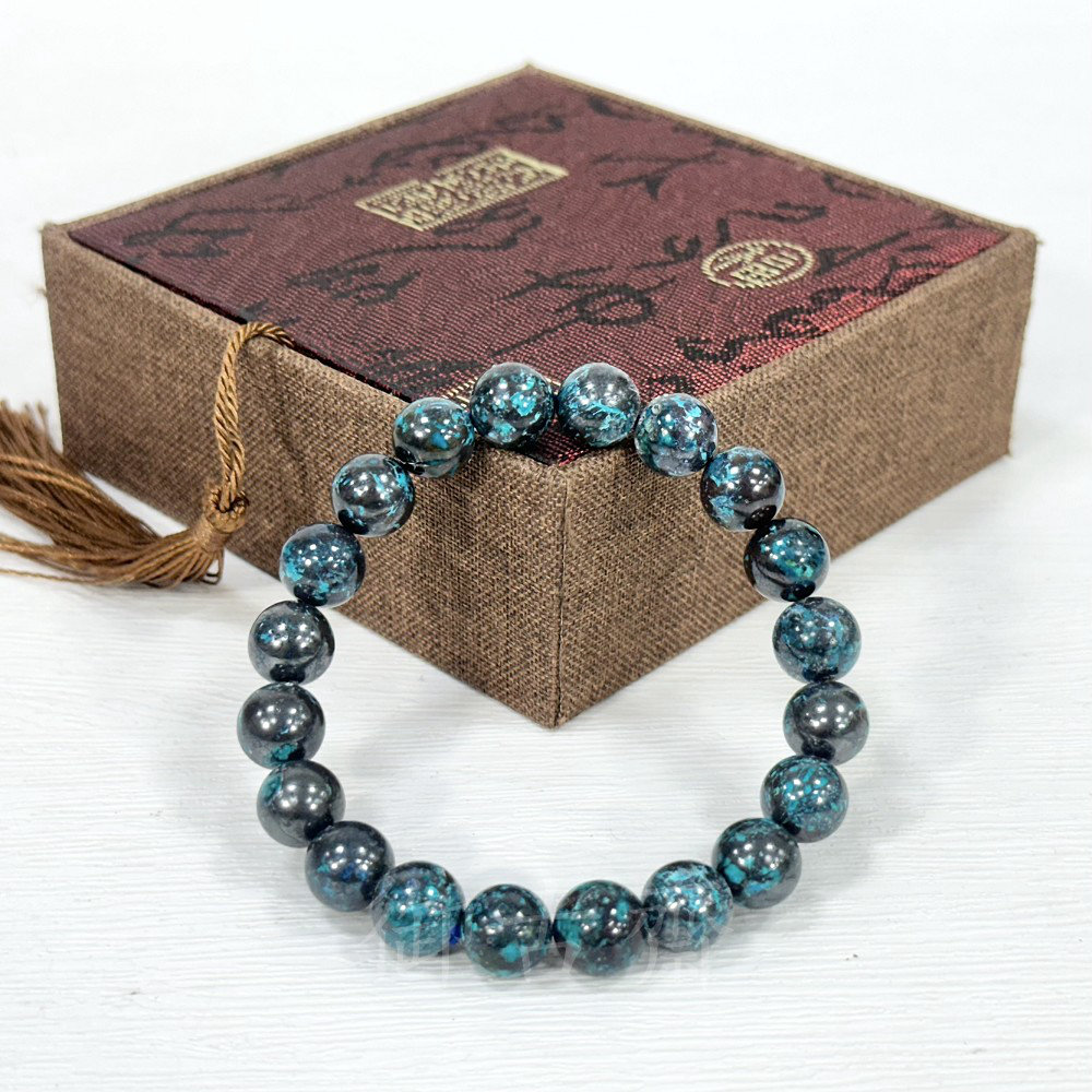 羊角　孔雀石　念珠 GF-8590-4225-矽孔雀石/綠鳳凰松