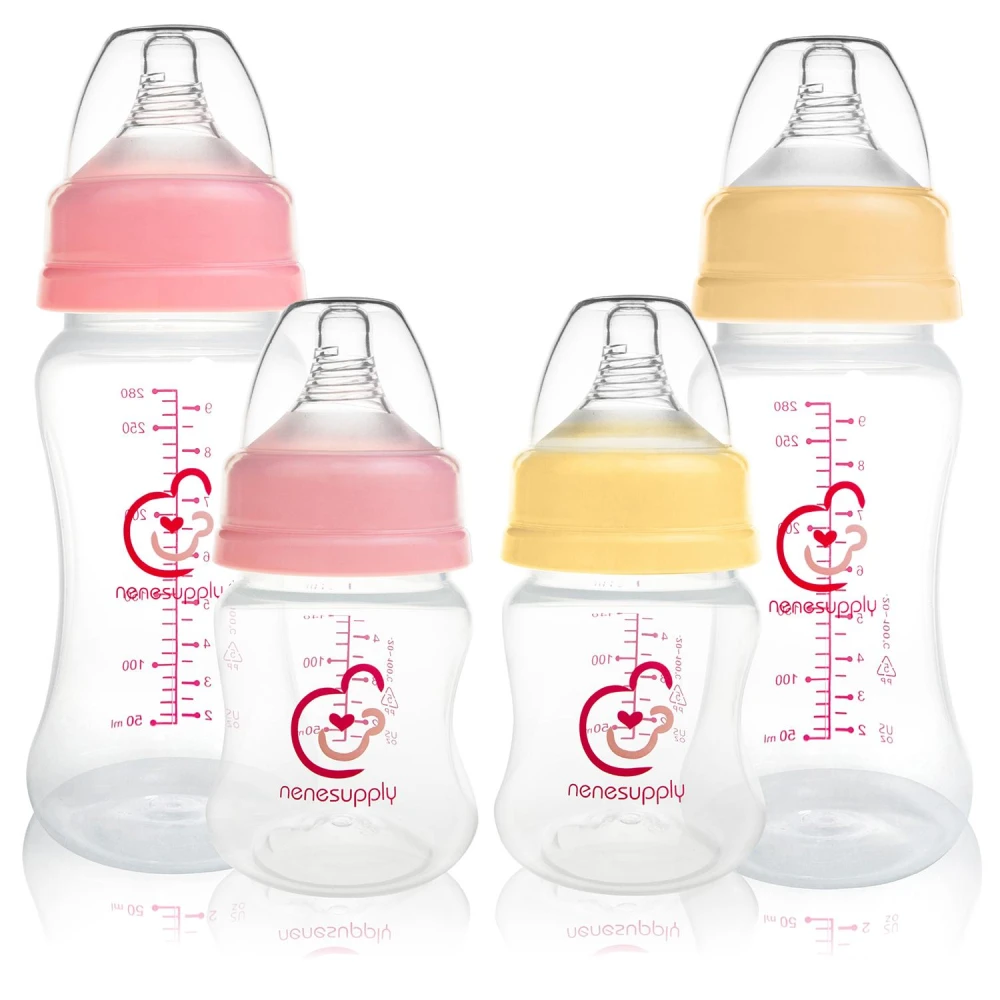 Nenesupply 寬口奶瓶 防脹氣 PP 280ml(2色)-3入組，寬口奶瓶 防脹氣 140ml(2色)-3入組 附奶嘴