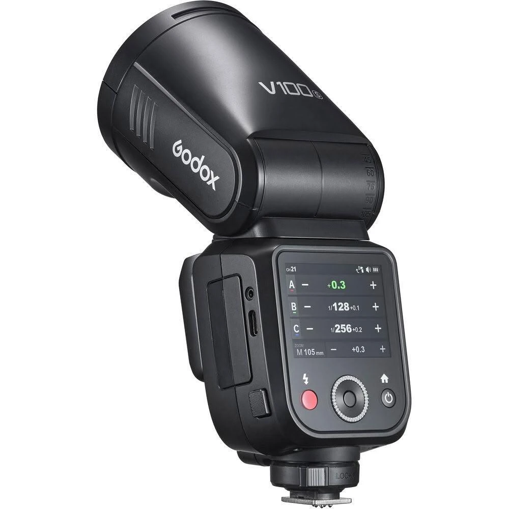 【Godox 神牛】V100 TTL 鋰電圓頭機頂閃光燈 功率100W / 觸控螢幕 / 連續閃光次數達70次 / 可拆式副閃光燈