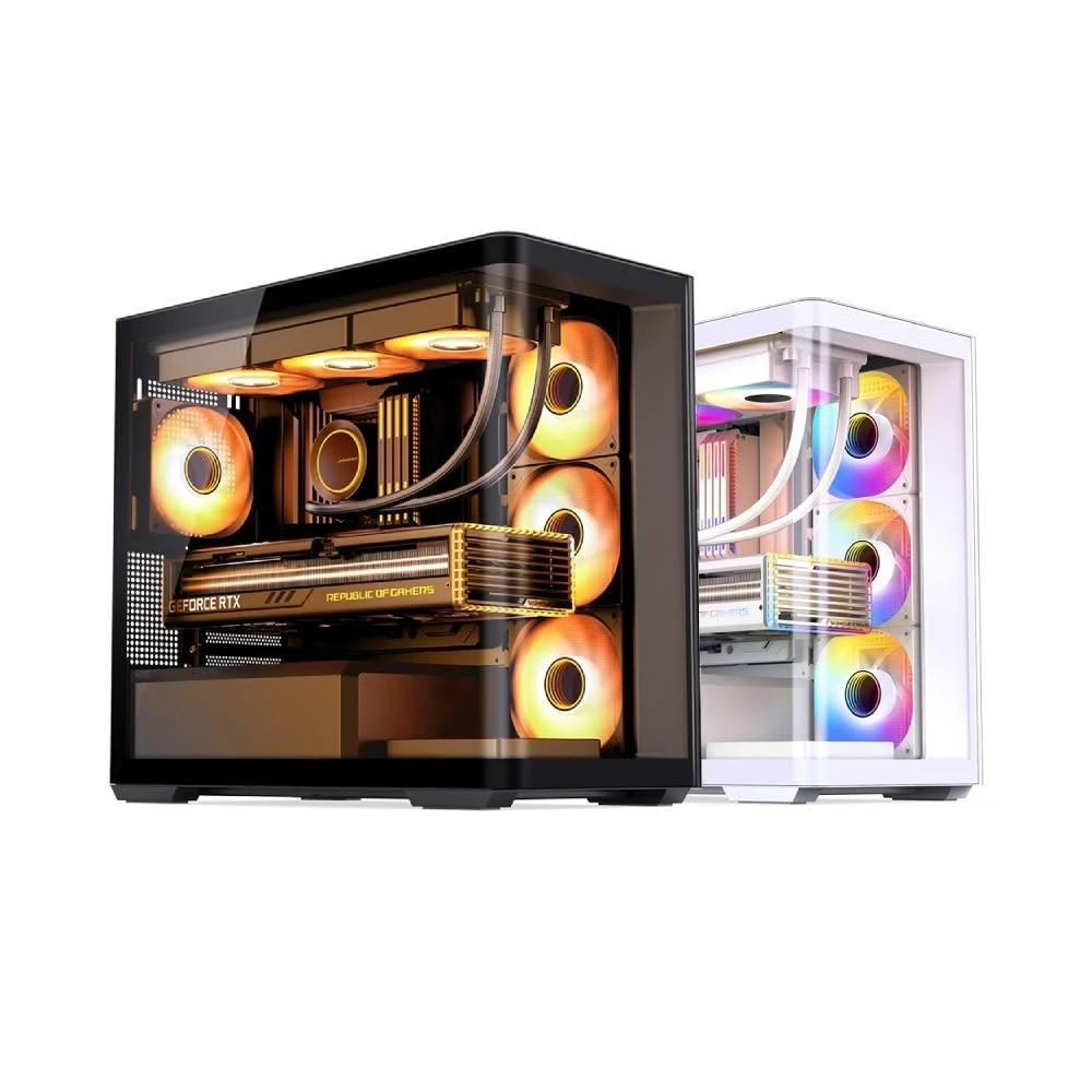 【JONSBO 喬思伯】D300 一體式曲面海景玻璃機殼 黑/白（MATX/防指紋提把/360水冷/10風扇/可背插BTF）