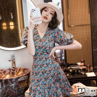 【Mini 嚴選】藍色系碎花顯瘦洋裝(碎花)