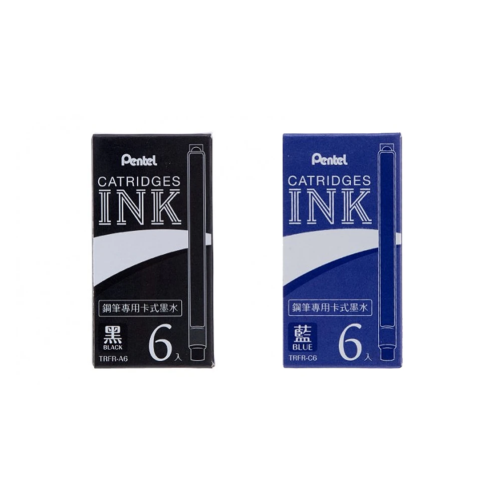 Pentel 飛龍】鋼筆墨水管6入/盒TRFR(黑/藍)