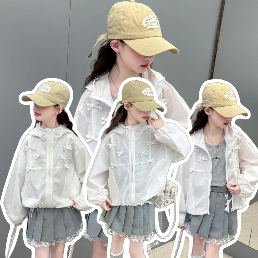 【Arbea】中大童120-170碼女童防曬衣連帽外套夏裝新款女大童洋氣蝴蝶結輕薄上衣潮夏季 C1107
