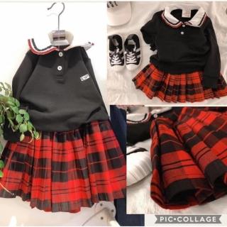 【Q貝比】現貨 女童百搭風格學院風上衣＋百褶裙(台灣出貨)