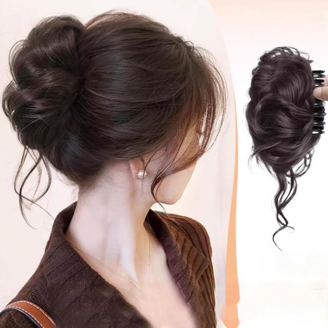【LEEHER】真髮髮片/蓬鬆髮飾/丸子頭假髮/抓夾/髮束/隱形/氣質/捲髮/頭飾/增加髮量/假髮圈/減齡神器/丸子頭盤髮器