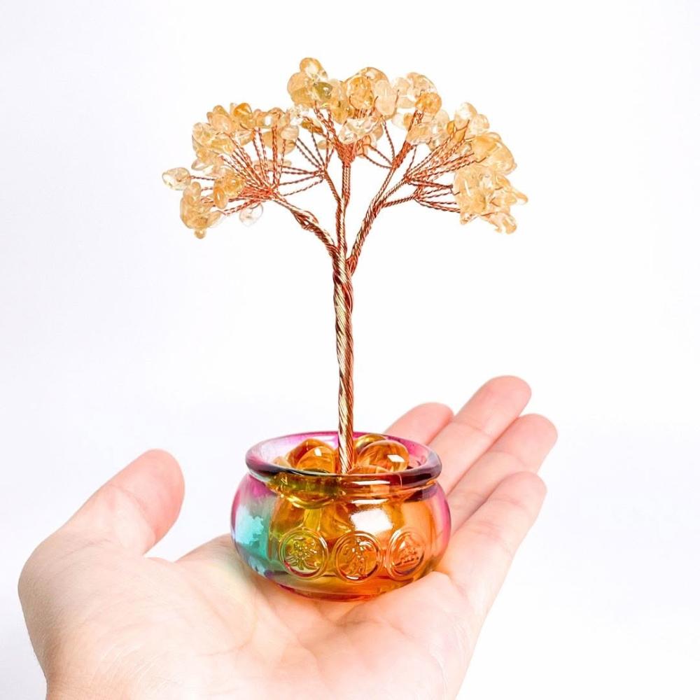 歲月靜好天然石)天然黃水晶聚寶盆水晶樹水晶招財樹開運小物