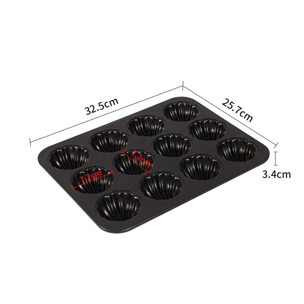 【Chefmade 學廚】宇宙工作室 原廠正品 黑色瑪德蓮12連貝殼造型蛋糕模(WK9872日式瑪德蓮胖貝殼模蛋糕連連模)