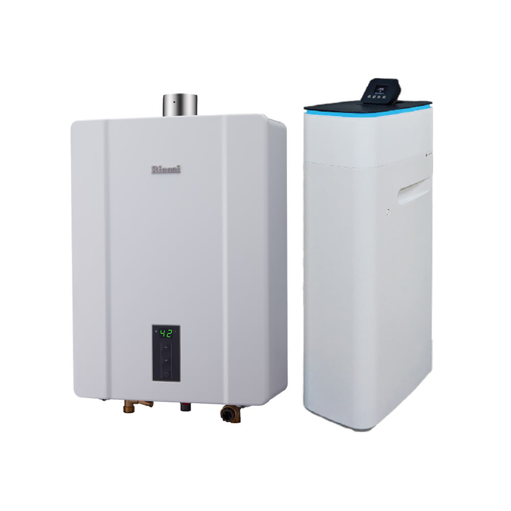 【林內】林內RUA-C1600WF 16L屋內型強制排氣熱水器 NG1/LPG 搭配 Canature 開能臺灣 CS-25H 乾鹽箱智能型軟水機省錢王-專業快速安裝