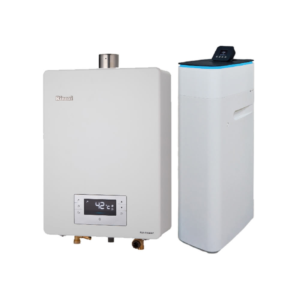 【林內】林內RUA-C1620WF 16L屋內型強制排氣熱水器 NG1/LPG 搭配 Canature 開能臺灣 CS-25H 乾鹽箱智能型軟水機省錢王-專業快速安裝
