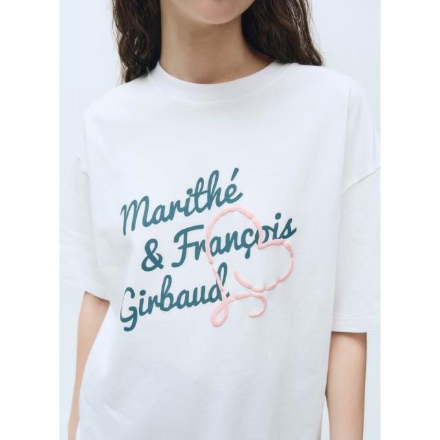 Marithe☆25SS W OVER FIT HANDWRITING LOGO HEART TEE W OVER FIT HANDWRITING LOGO HEART TEE charcoal - MARITHE