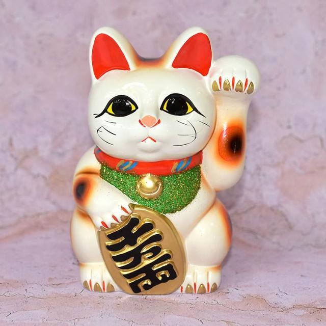 常滑焼 陶器 招き猫 最大20号 特注品 希少品 開運招福 千客万来 常滑焼 招き猫 8号小判黒猫貯金箱 右手上げ (143-52-86) 愛知県