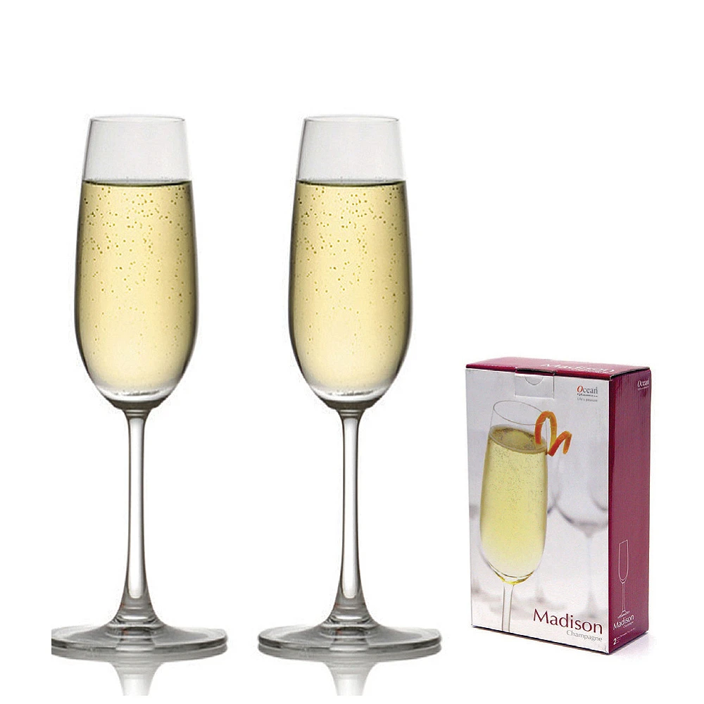【Ocean】2入香檳杯禮盒組 210cc(香檳杯 氣泡酒杯 無鉛玻璃)