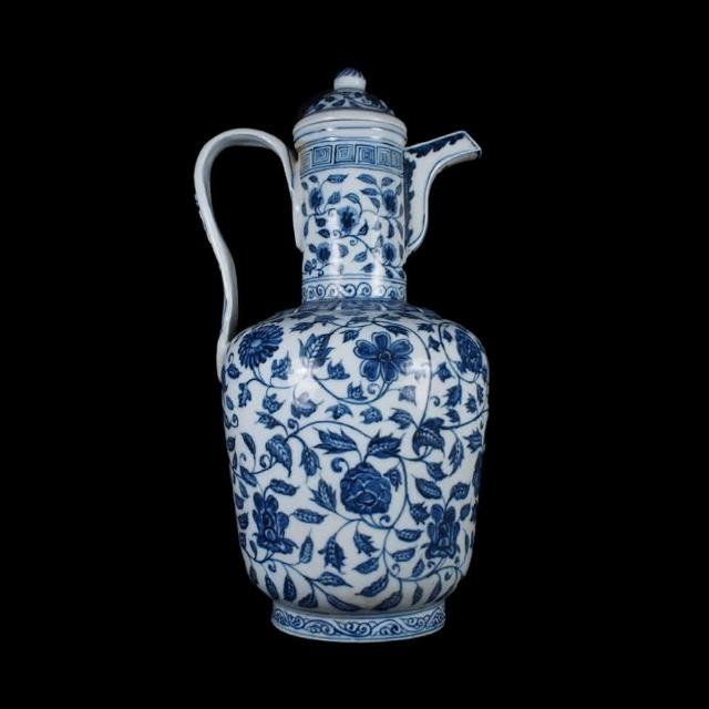 中国明時代早期染付(青花)執壺 博古珍藏》明宣德青花花卉紋執壺高37公分早期收藏老件文物瓷器