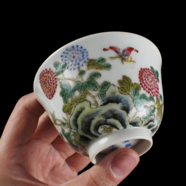 粉彩花樹紋杯 雍正御製 款 清時代 擺件 中国古玩 中国美術  A826 粉彩花樹紋杯 雍正御製 款 清時代 擺件 中国古玩 中国美術 A826