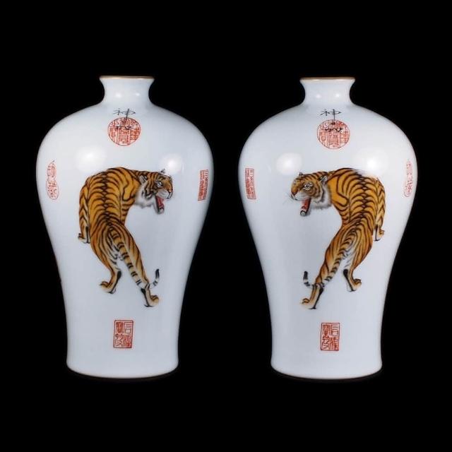 中国古美術✦清乾隆紋・琺瑯彩・郎世寧恭繪・犬紋梅瓶セット