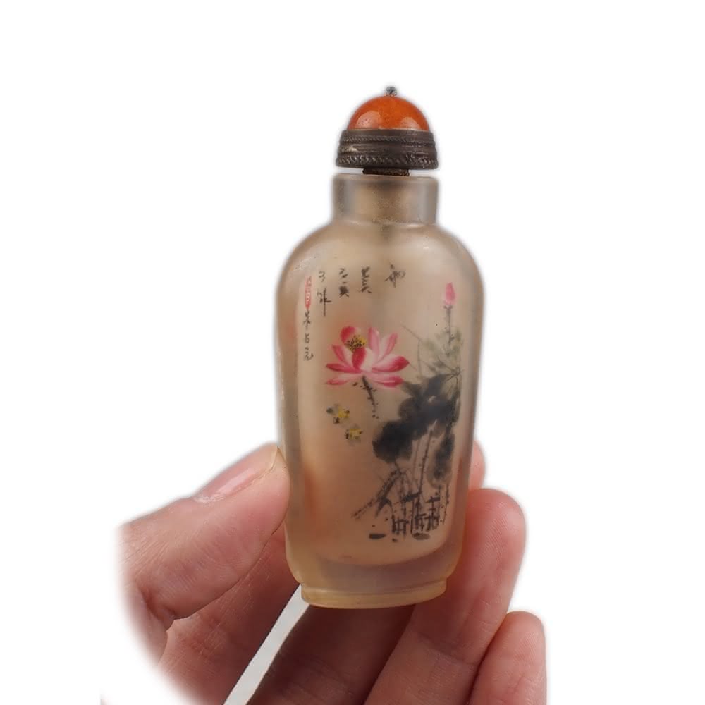 GY-中国古美術 時代物 鼻煙壺 瑪瑙 色絵 水晶 在銘 彫刻 唐物 中国