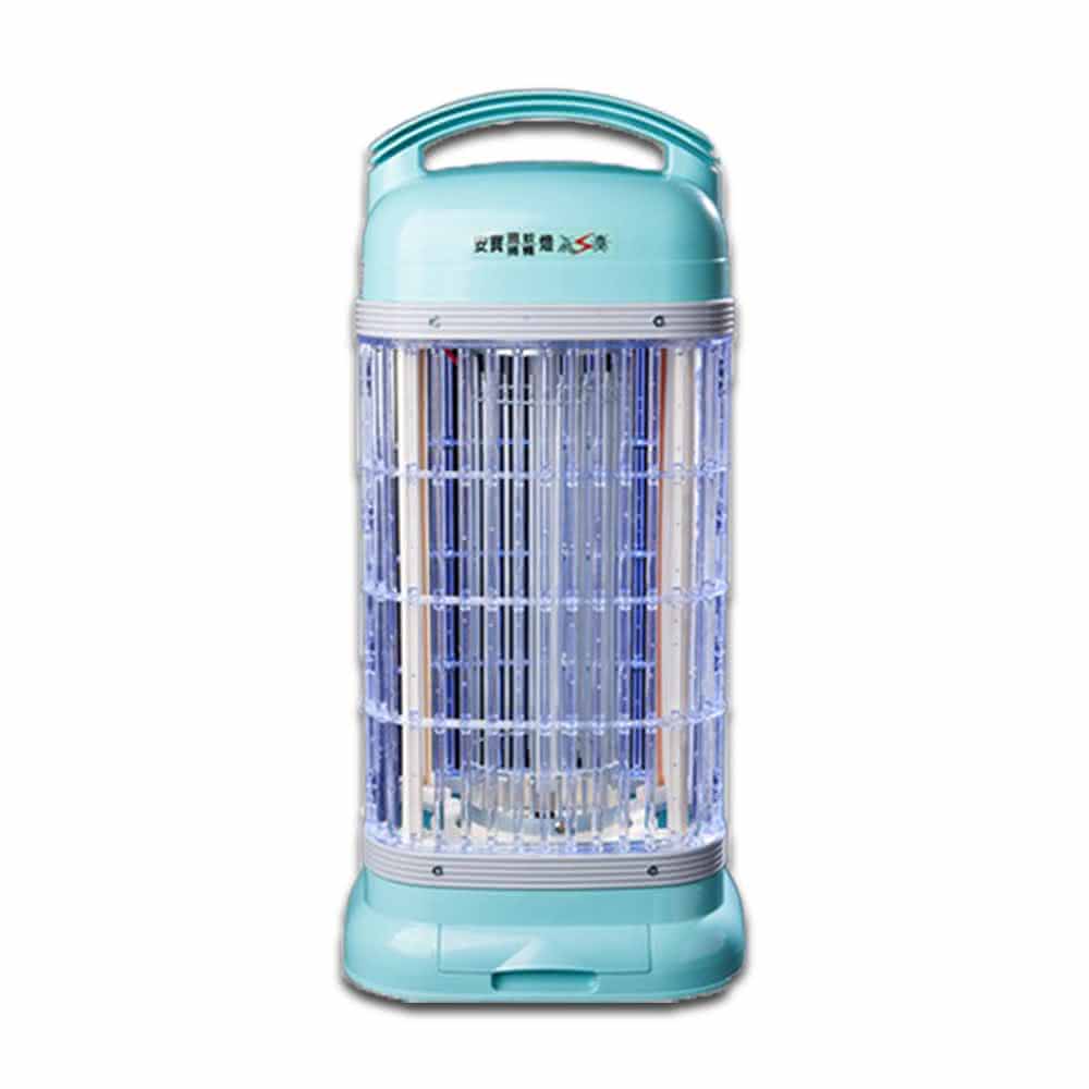 anbao安寶 AB-9115 捕蚊燈，尺寸為24.5x21x52.5 cm，臺灣製造，具備BSMI許可字號R31400，安全可靠，適閤家庭使用。