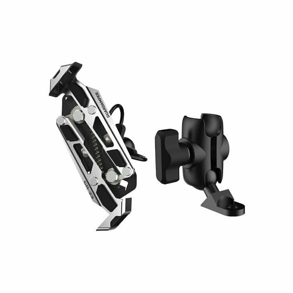 【GUARDAMPER】GUARDAMPER 銀刃｜標準版 單手機架套組｜搖式挾持 4D專業抗震手機架 機車手機架