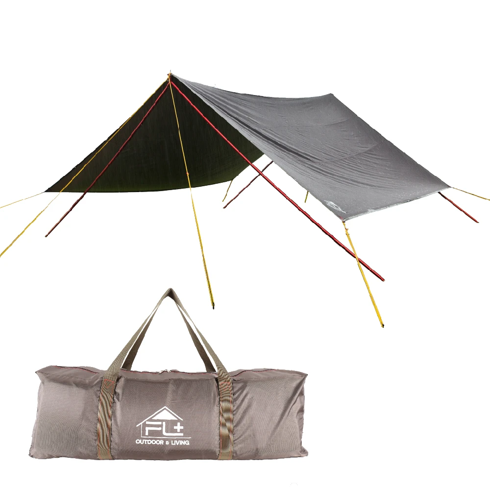 【FL 生活+】超值15件組-超抗拉防曬方型天幕5*5.8公尺送天幕收納袋+營繩組+營柱組/防水防風/隔熱/抗UV