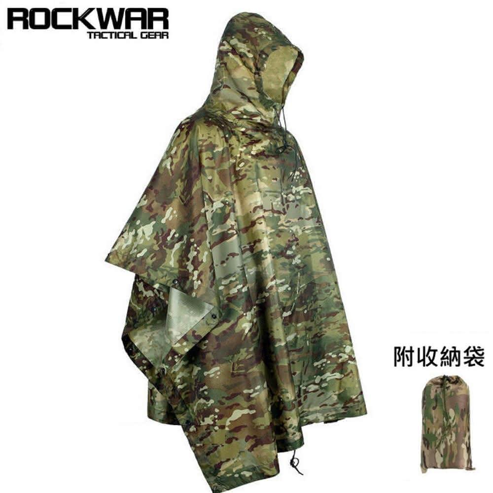 野戰搖滾ROCKWAR 幽靈多地形迷彩雨衣(CP迷彩Multicam雨披背包