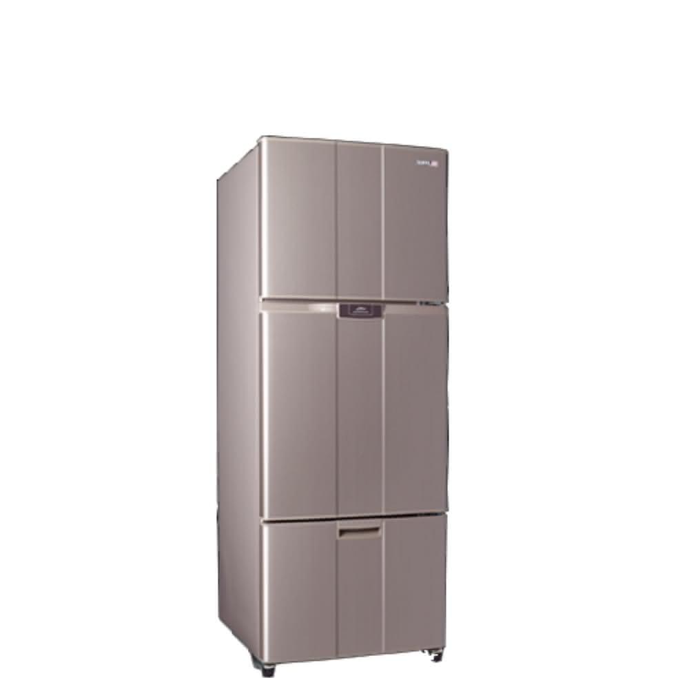 SAMPO聲寶 SR-B46DV-R6 三門變頻冰箱，455L大容量設計，適閤家庭使用。採用銀色系外觀，尺寸674x1800x743mm，重量87KG，臺灣製造。搭載變頻馬達，耗電量僅276度，能源效率第一級，具節能標章，使用環保R600a冷媒。全機及壓縮機保固1年，110V/60Hz，左開門設計，含基本安裝服務。BSMI許可，保固依聲寶官網為準。