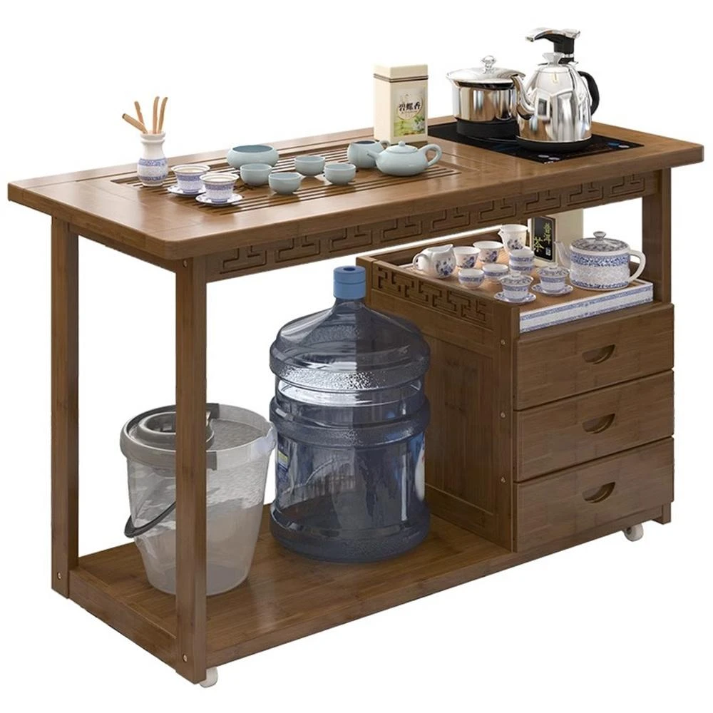 移動茶桌 家用小型茶車 泡茶臺邊櫃 實木茶吧茶幾 燒水壹體茶水架櫃子