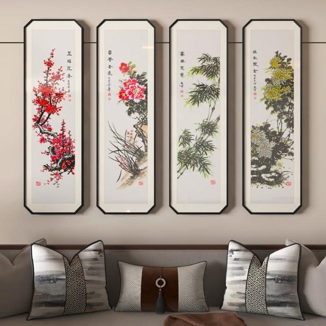 【掛軸4本セット】梅・蘭・竹・菊／中国画 掛け軸／客間・和室インテリア 掛軸4本セット】梅・蘭・竹・菊／中国画 掛け軸／客間・和室インテリア