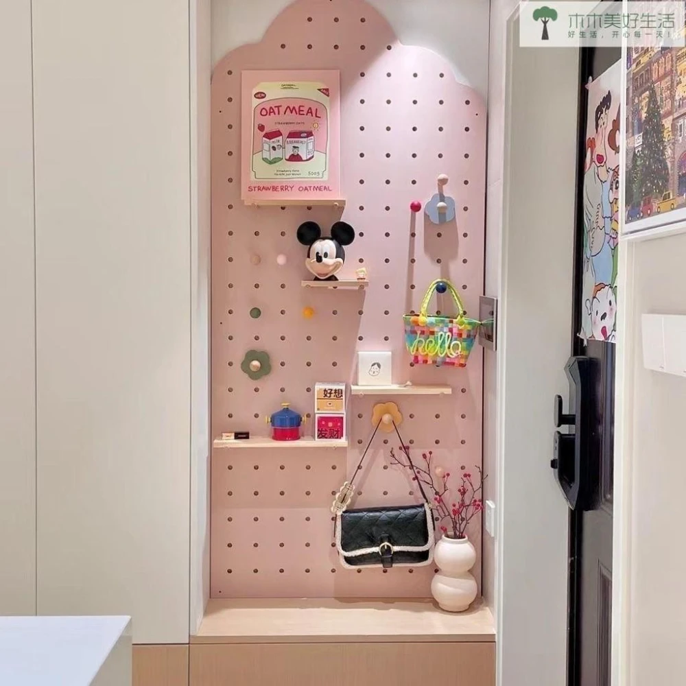 洞洞板置物架 洞洞板 牆上置物架 洞洞板配件 木質洞洞板 免釘洞洞板 裝飾牆面 洞洞板定制半圓形雲朵玄關墻面置物架墻上實