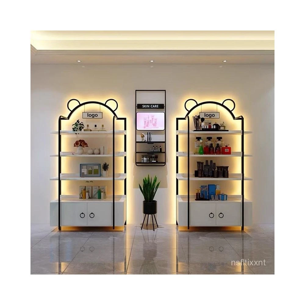 可開發票 簡約化妝品展櫃美容院貨架奶油手辦美甲展示櫃産品陳列櫃輕奢北歐 YAPX