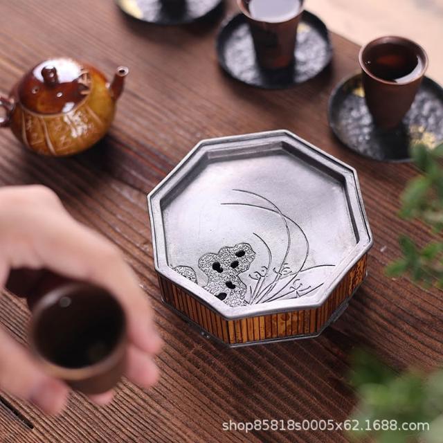 中式小號湘妃竹壺承家用古錫儲水幹泡盤幹泡臺茶盤茶海功夫茶具