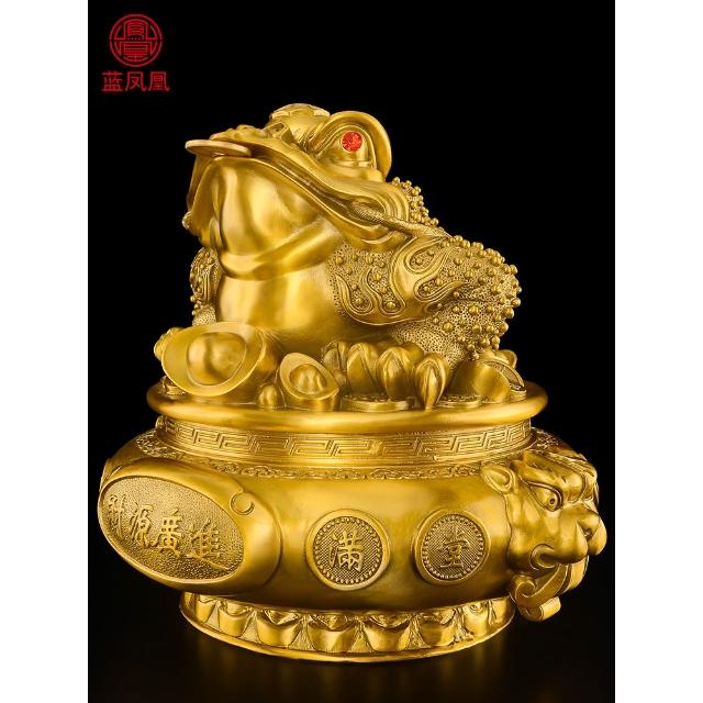 銅製 金蟾聚宝盆 招財進宝 蓋付 装飾品 工芸品 美術品 置物 黃銅聚寶盆金蟾招財擺件中式居家客廳旺財金蟾蜍大禮品